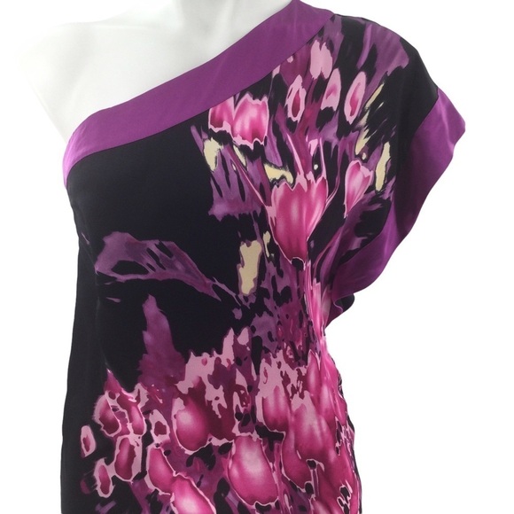 BEBE One Shoulder Silk Multicolor Blouse - Picture 5 of 14